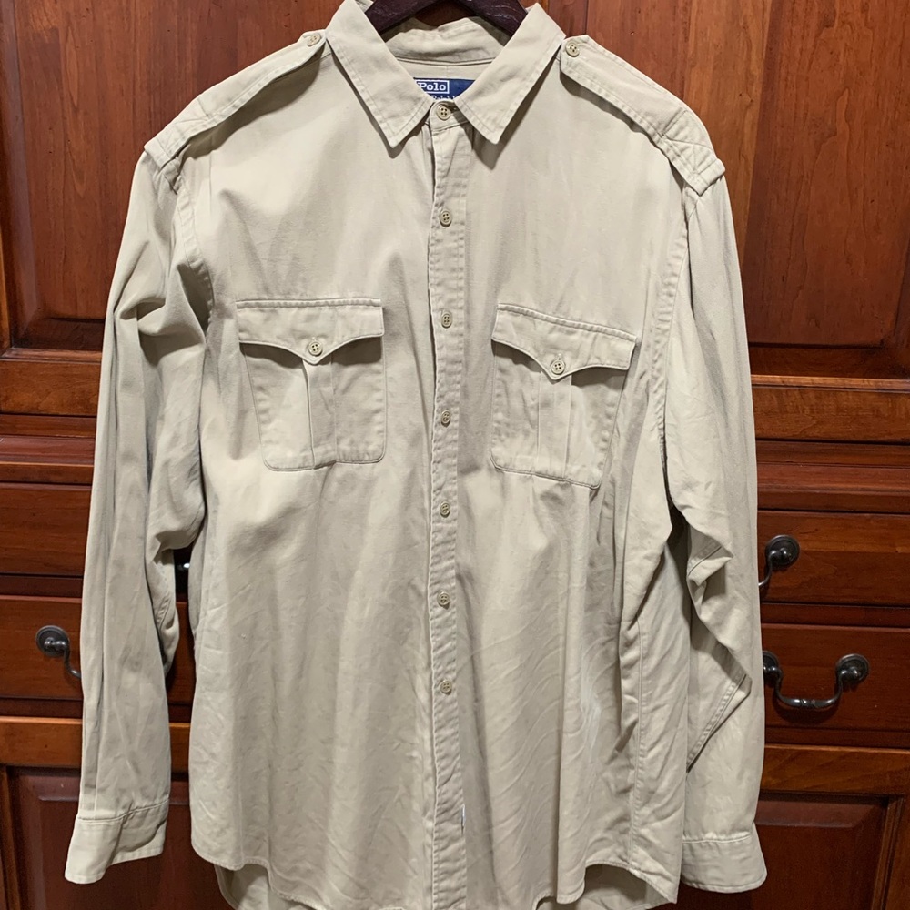 Vintage Ralph Lauren LS Shirt XL Khaki w/ Epaulets